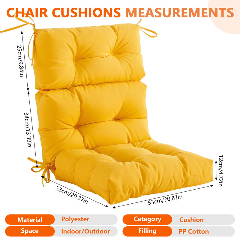 Outdoor/indoor Chair Seat Back Cushion, Foldable High Back Patio Chair Cushion Seat Back Rocking Chair Cushions Pads, Yellow