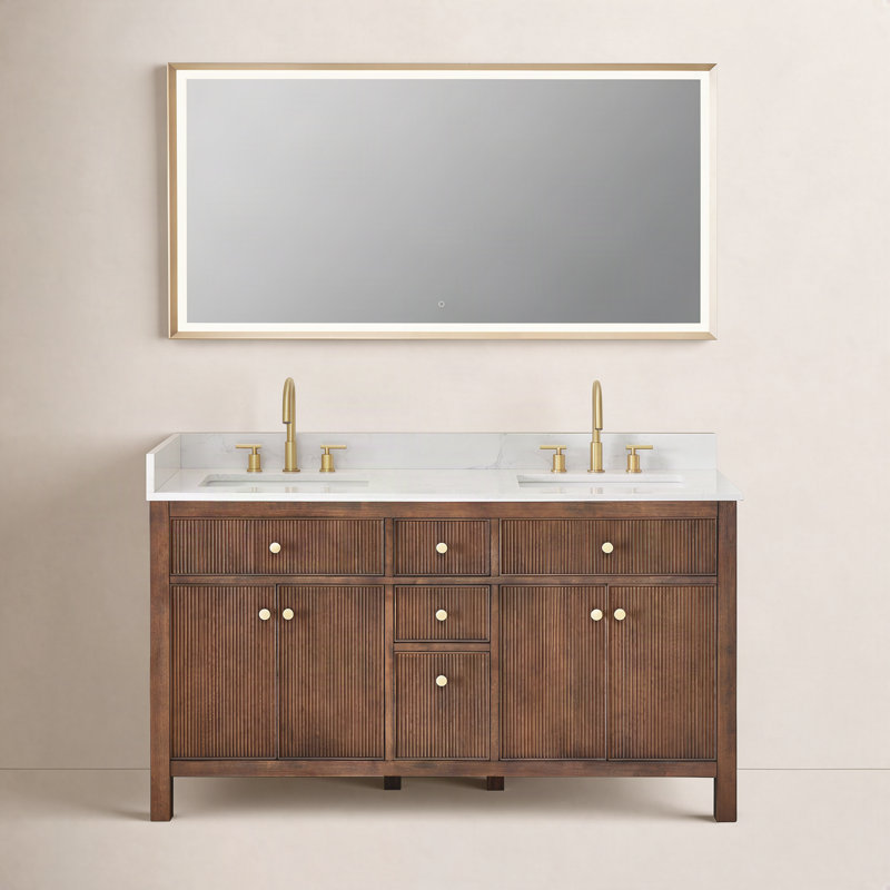 Meuble-lavabo double 60 po avec miroir Lala, Chêne brun brossé