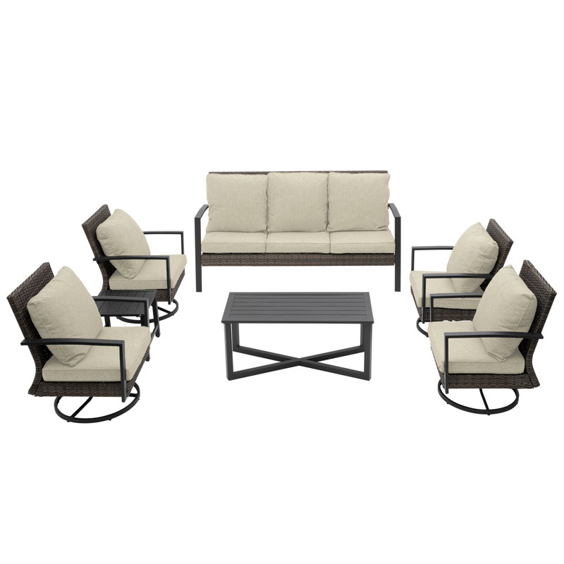 Shaylor Patio Swivel Dining Chairs Set With Cushions, Beige