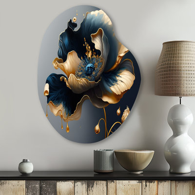 Décoration murale irrégulière en forme de poire florale bleu foncé et or II