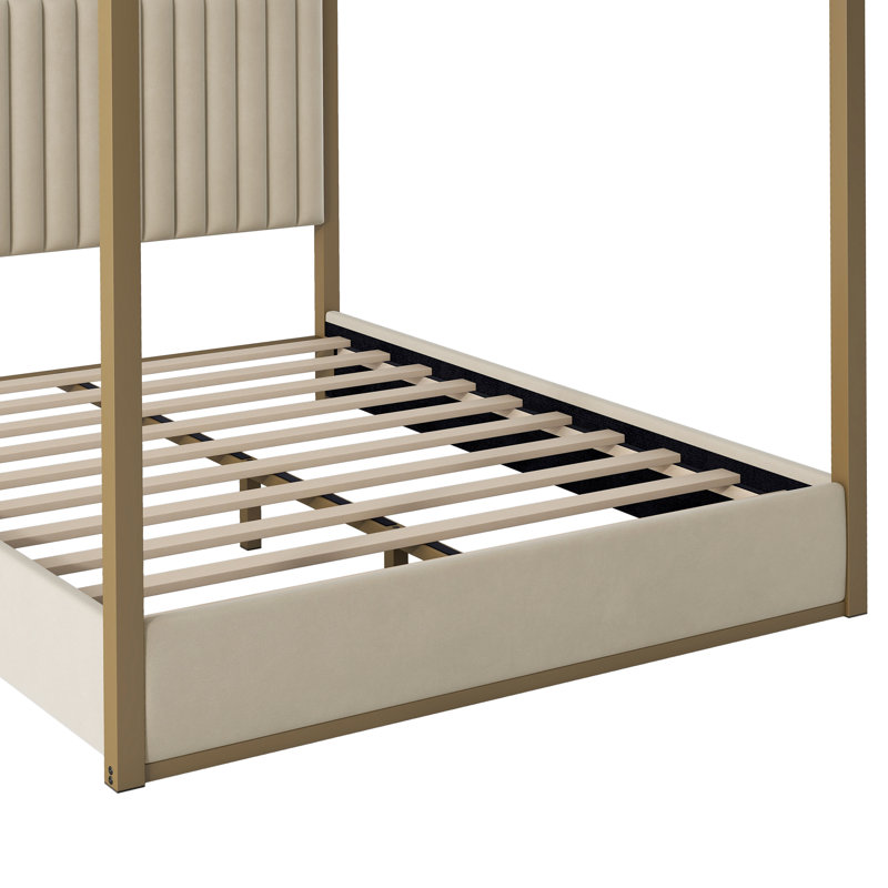 Upholstery Canopy Platform Bed with Headboard, Beige