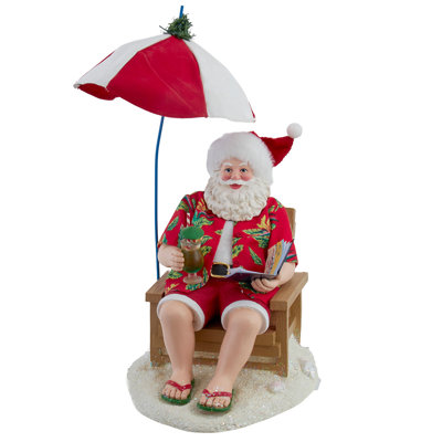 13.5" Fabriché Beach Santa With Umbrella