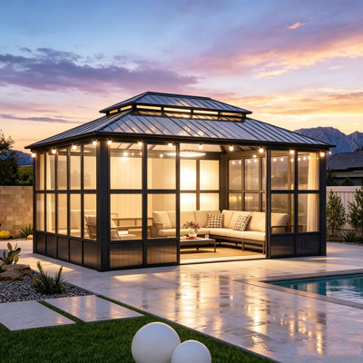 Solarium pour pavillon de jardin avec toit en acier galvanisé