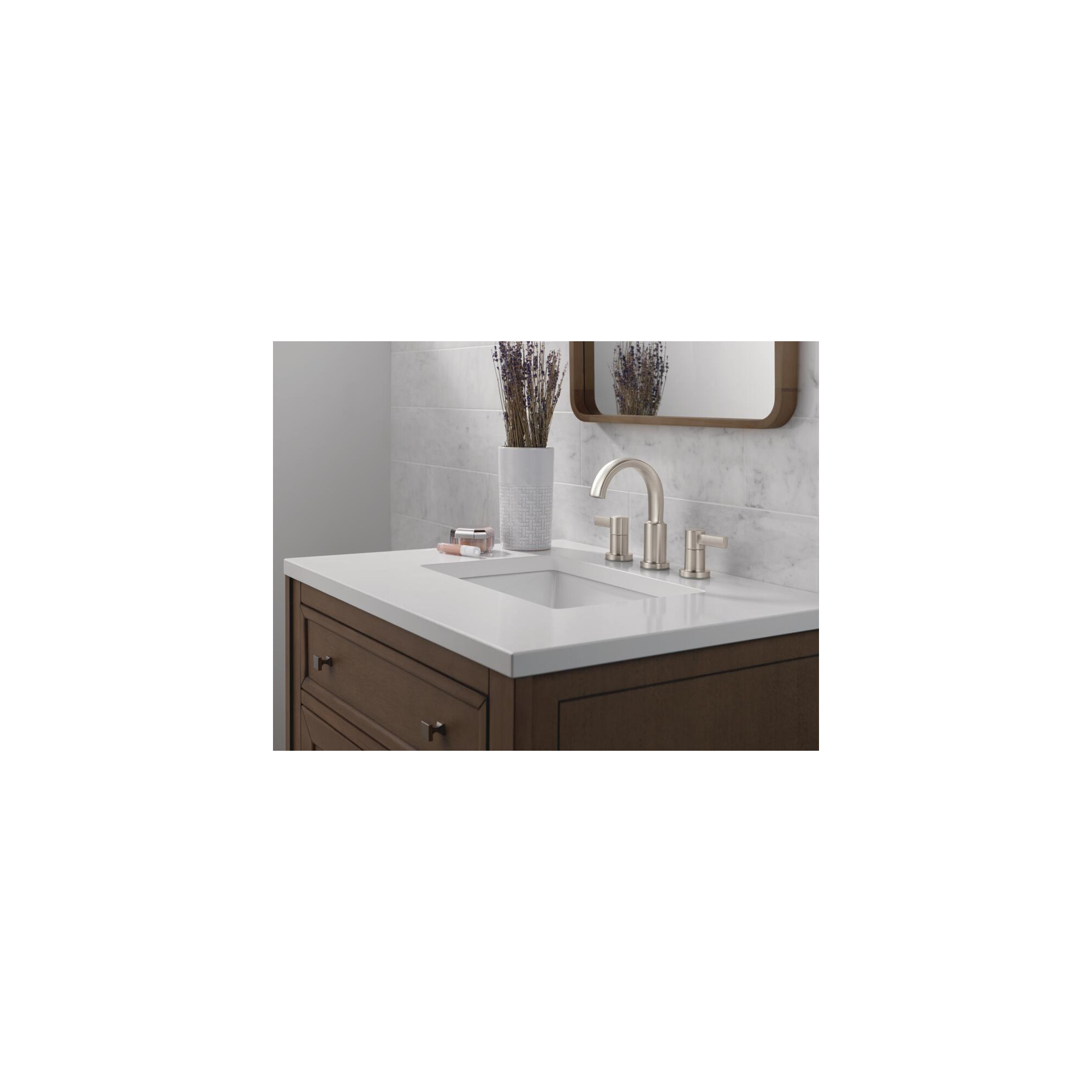 Albion Widespread Bathroom Faucet 3 Hole, 2-handle Bathroom Sink Faucet with Drain Assembly, Spotshield Brushed Nickel