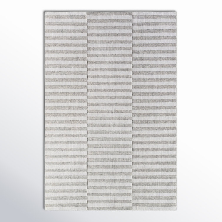 Evett Striped Hand Loomed Recycled P.E.T. Area Rug in Light Silver/Pale Slate