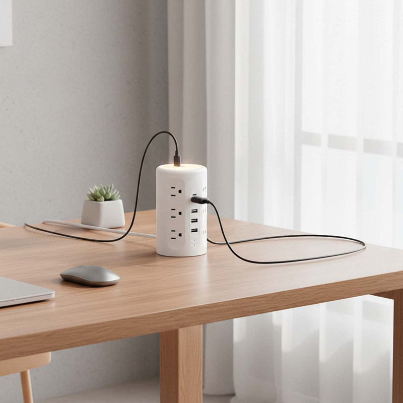 Tour multiprise avec veilleuse, 12 prises CA + 3 USB + 2 USB-C, rallonge de 10 pieds pour la maison, le bureau, le dortoir
