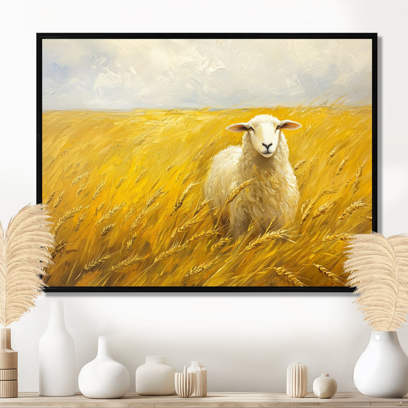 Donnalyn Golden Fields of Sheep II - Sheep, art mural, H 12 po x l 20 po, Floater Framed, Noir, noir, noir, noir