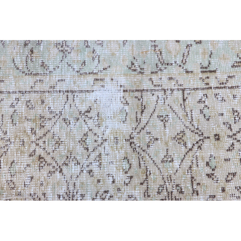 Tapis turc vintage rétro Oushak en vert rustique - idéal pour le vestibule ou comme tapis de bain chic