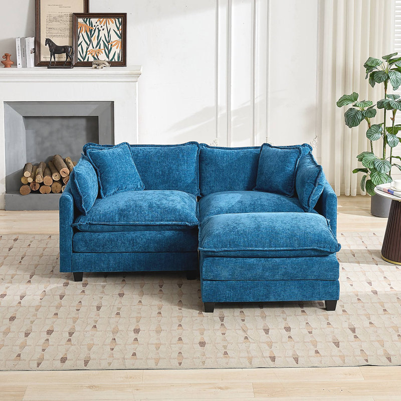 Canapé Cloud, repose-pieds modulaire, tissu chenille respirant, Bleu