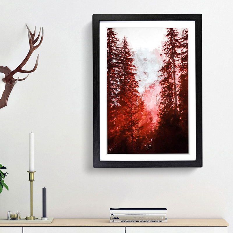 Mountain Through the Forest in Abstract - Picture Frame Graphic Art Print, Black Framed, 48cm H x 36cm W x 2cm D