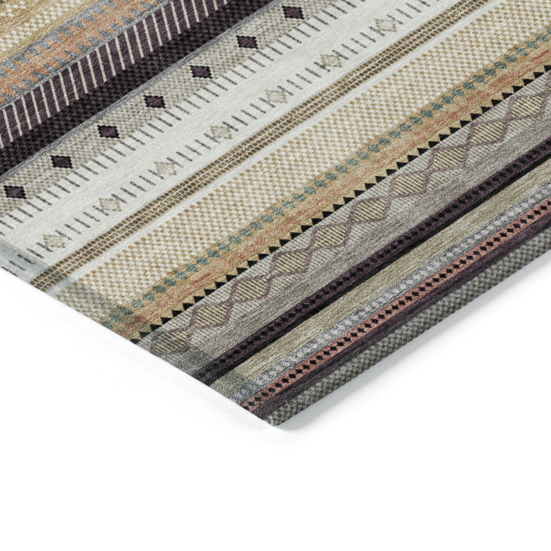 Machine Washable Indoor/Outdoor Husby ACN2218 Striped Rug, Rectangle 1'8" x 2'6"