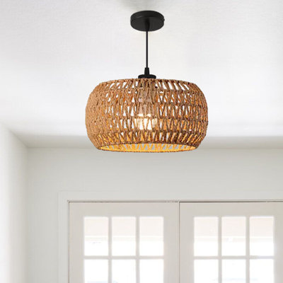 1-Light 12.6-Inch Handmade Woven Rattan Decorative Chandelier