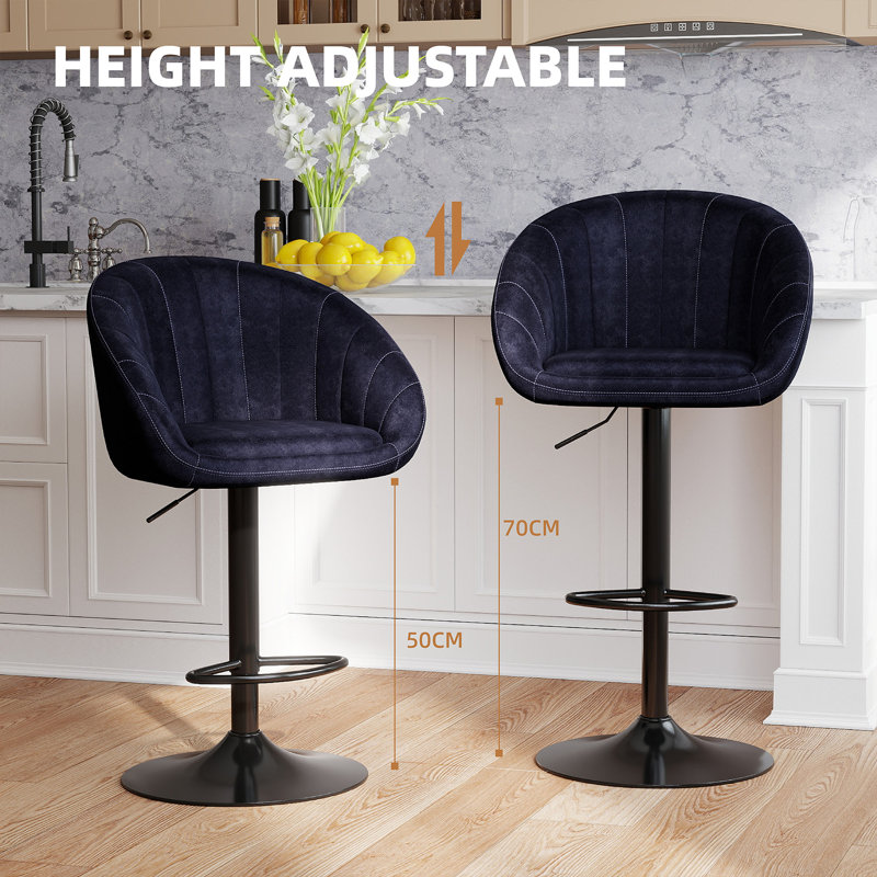 Swivel Upholstered Adjustable Height Bar Stool, Black/Velvet