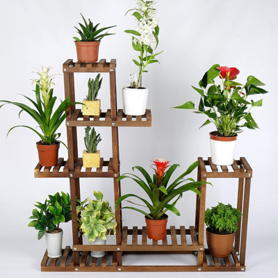 4-tier Wooden Plant Rack Indoor/outdoor Plant Holder For 10 Pots, Vintage Display Shelf