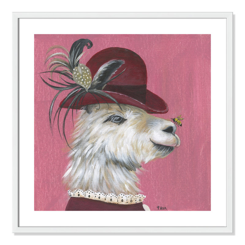 Art sur toile llama, H 27,5 po x l 27,5 po x P 1,18 po, Cadre blanc