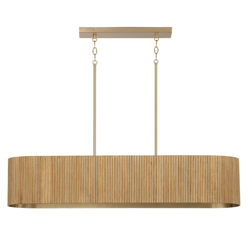 44.25" W x 9" H 5-Light Linear Chandelier and Handcrafted Fluted Mango Wood, White