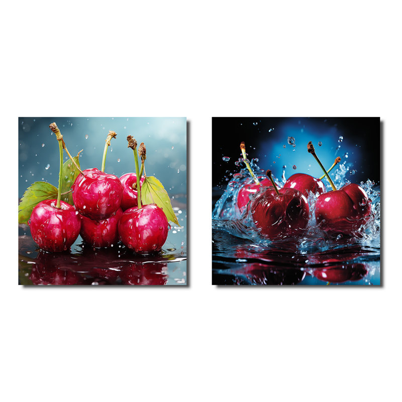 «Cherry Eclipse I», ensemble d'art mural sur toile cerise, Toile tendue, H 16 po x l 33 po x P 1 po