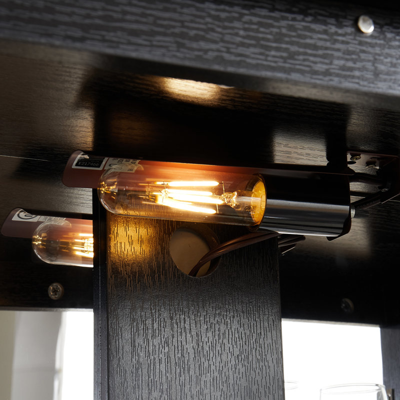 Armoire à vin à 2 portes avec système d'éclairage intégré, tablettes réglables, finition noire, tiroir caché et dossier en miroir - Créez un éclairage captivant et curieux