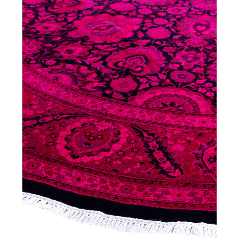Overdyed Hand-Knotted Wool Modern-Contemporary Pink Area Rug 7' 1" x 7' 1"