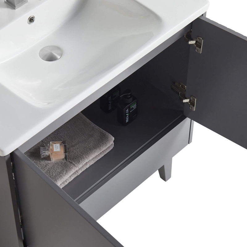 Saimah 30 " W Freestanding Standard Free Standing Single Double Single Vanity Bathroom Vanity With Ceramic Top, Rock Gray