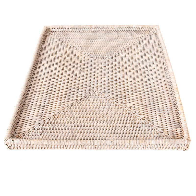 Artifacts Rattan Rectangular Flat Tray, White Wash