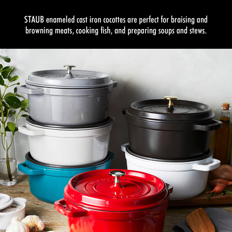 La Cocotte Cast Iron Round Cocotte, White, 5.5 quarts
