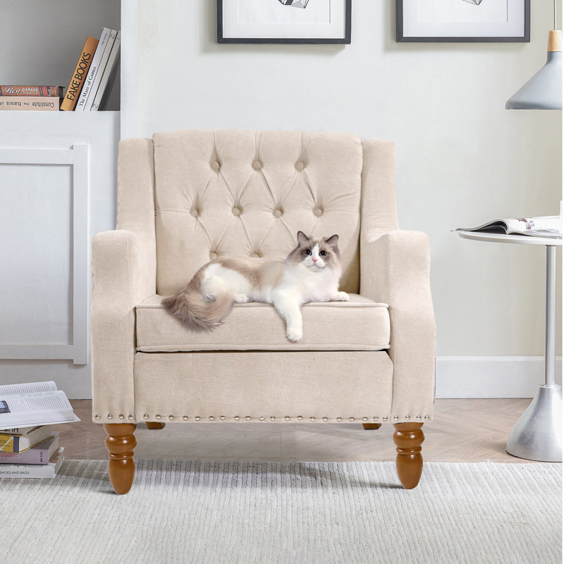 Fauteuil capitonné large de 25,9 po Dabne, Lin beige