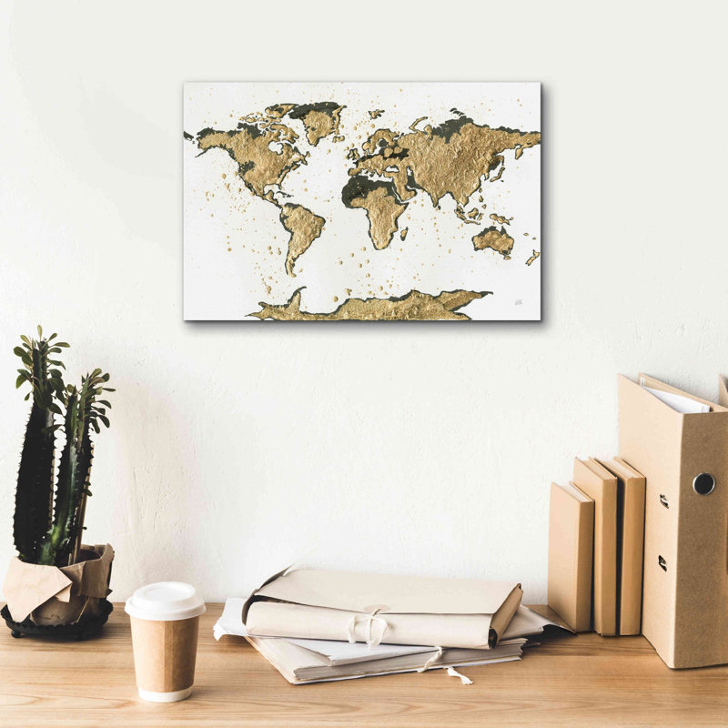 «World Map Gold Leaf» par Chris Paschke, estampe numérique sur toile, H 12 po x l 18 po x P 0,75 po