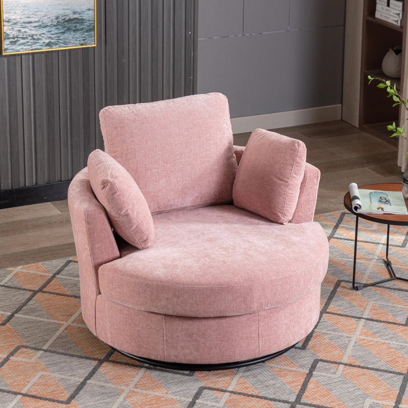 Achorn 42" W Recessed Arm Slipcovered Swivel Barrel Chair, Pink Polyester