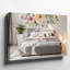 Toile, scène de chambre à coucher douillette avec un lit tapissier doux incurvé dans des tons de gris discret orné d'une literie en couches moelleuse-737887916