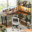L-Shaped Computer Desk with Built-In Electrical Outlet