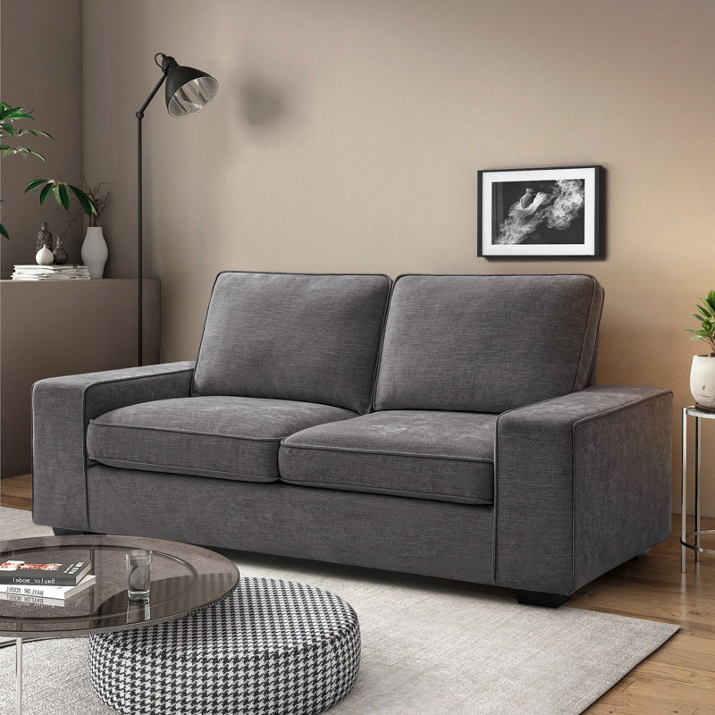 Canapé à accoudoirs carrés en tissu d'ameublement carré en chenille 71,6 po Vroni, Toile gris foncé