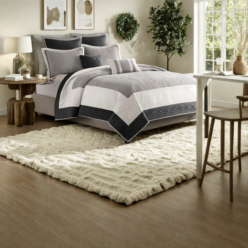 Comfortable Cotton Bedding Sets, Black Quilt With Medallion Pattern For Home