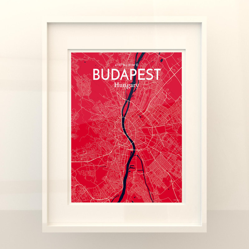 Carte de la ville de Budapest, impression, H 20 po x l 16 po x P 0,05 po, Nautique