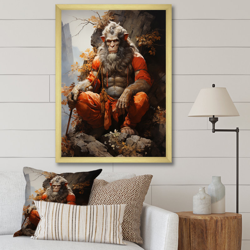 «Bhargavi Hinduisim Hanumans Devotion II», reproduction sur toile, H 32 po x l 16 po x P 1 po, Encadrement doré