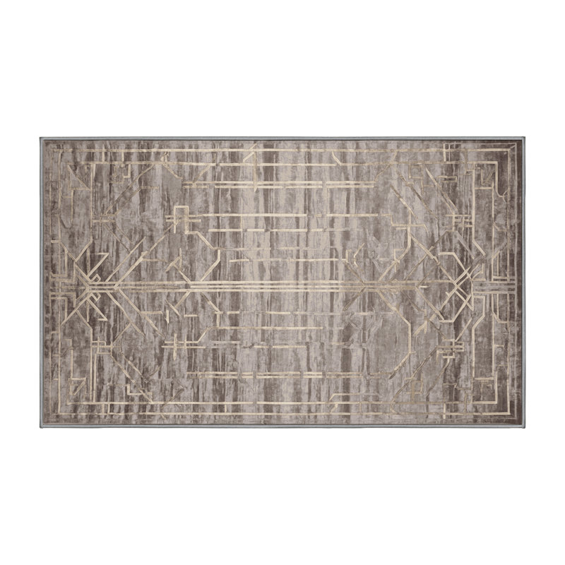 Machine Washable Gray Area Rug, Rectangle 7' x 9'