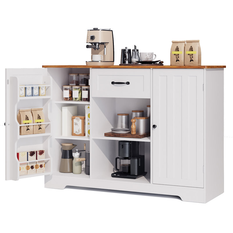45.7''W Farmhouse Sideboard Buffet Cabinet with Drawer & Adjustable Shelves,Stand Kitchen Pantry, 46 W (2 Doors + 1 Drawer)
