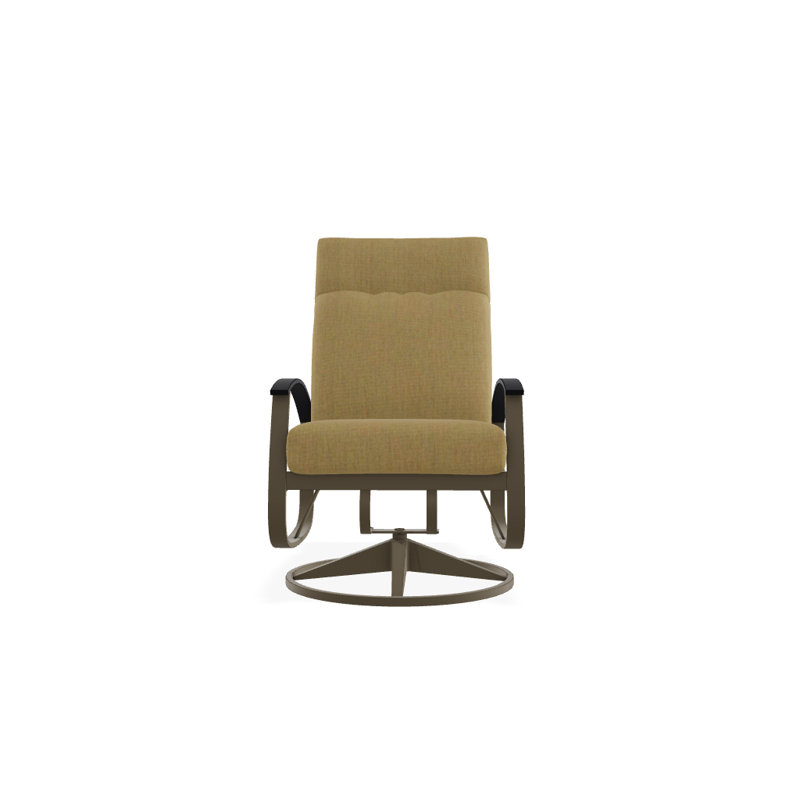 Chaise de patio pivotante avec coussins Askar, Toile Sunbrella® beige chiné, Noir P70, Bois de plage texturé