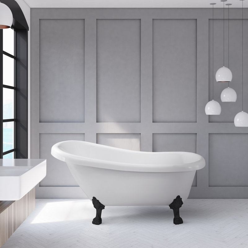 1549.4mm x 701mm Freestanding Soaking Acrylic Bathtub, Brushed Nickel, Matte Black