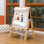 Chevalet pour enfants 3 en 1 pliable en bois avec porte-rouleau de papier, double face, réglable en hauteur