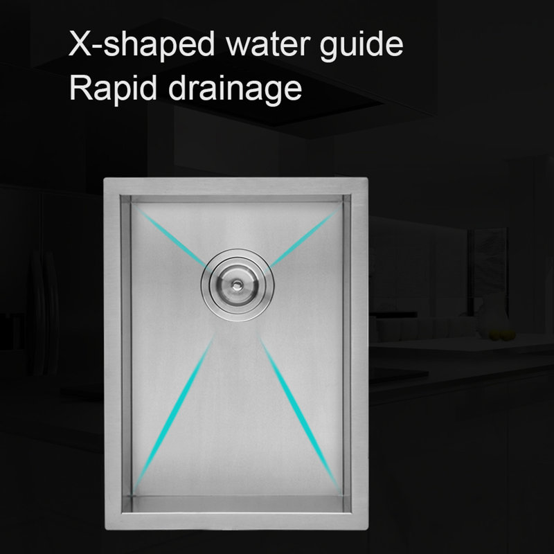Évier de cuisine encastré en acier inoxydable de 15 po de profondeur de calibre 18 de 15 po, guide de drain en forme de X pour un fonctionnement en douceur et silencieux, revêtement épais pour arrêter la condensation, coussin de 3 m, inclus
