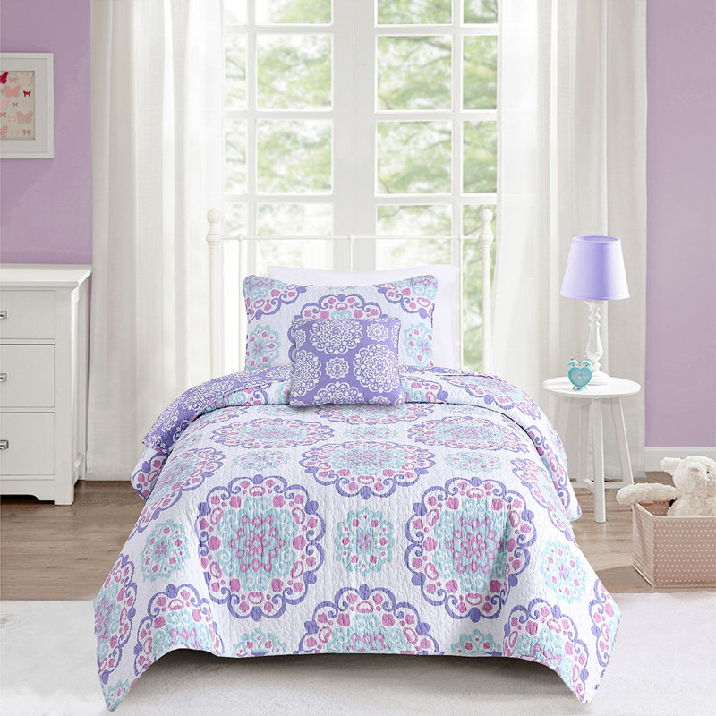 ALEX + BELLA Vivian Purple reversible Cotton Quilt Set, Twin Quilt + 1 Standard Sham + 1 Pillow