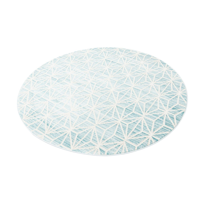 Tapis contemporain Delinah de couleur bleu-ivoire, Rond 5 pi 3 po