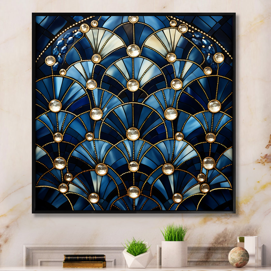 Art Deco Blue Golden Tile Elegance 1 II - Geometric Wall Art Mercer41 Frame 