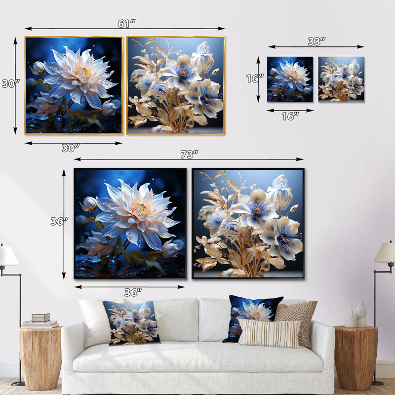 Ensemble de 2 cornflowers Crystal Crystal, Cadre flottant noir, H 16 po x l 33 po