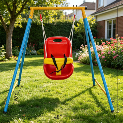 Baby Toddler Indoor/Outdoor Metal Swing Set With Safety Belt For Backyard