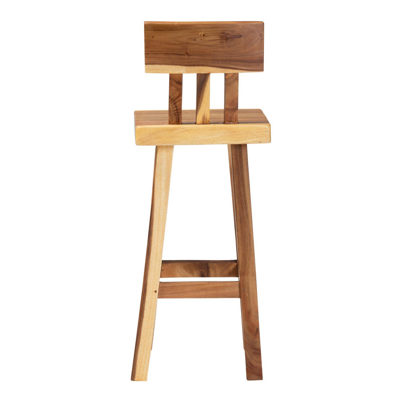 Bali & Pari Luli Suar Wood Bar Stool - Handcrafted Solid Wood Stool With Backrest, Rustic Modern Seating For Kitchen Or Bar Area