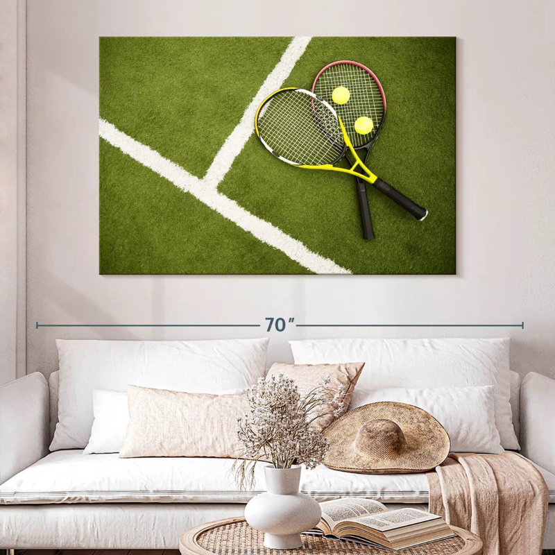 Raquettes de tennis sur le court, H 34 po x l 51 po