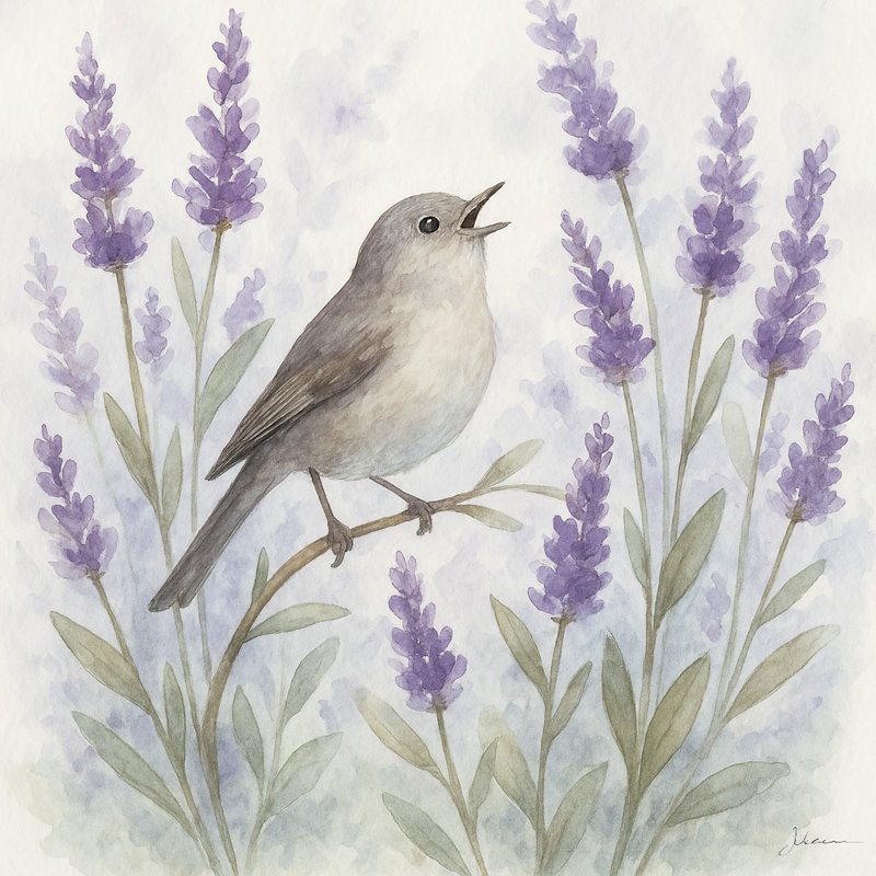 "Lavender Songbird", art mural sur toile - style maison de campagne