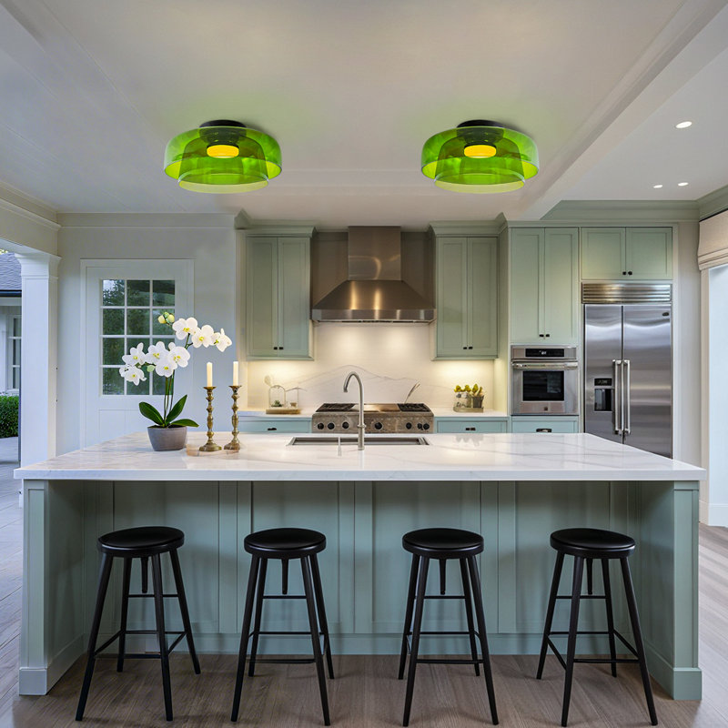 Abat-jour en verre Mid-Century, Vert, Couche double
